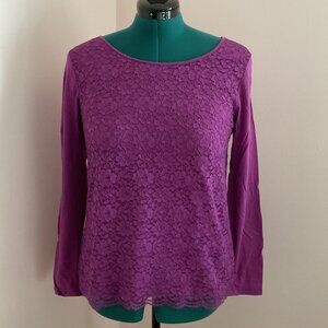 Ann Taylor Lace Front Longsleeve Top